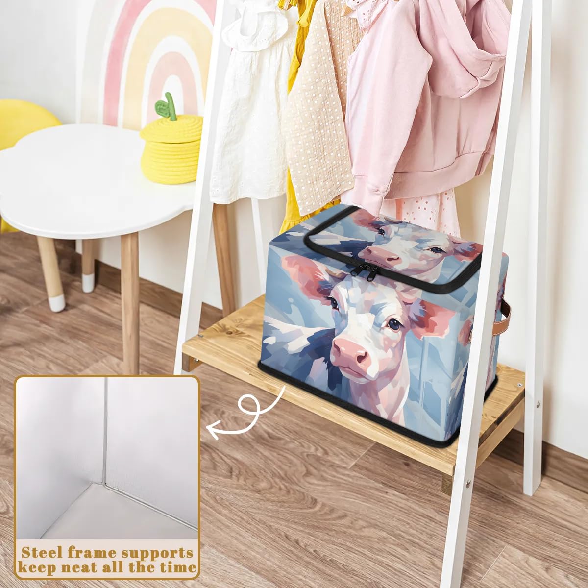 Collapsible Fabric Storage Bins with Lids - Cow Print Stackable Organizer Cubes for Closet, Home & Office | Dustproof Foldable Storage Box for Clothes, Toys, Blankets & Seasonal Items | Perfect for Bedroom, Nursery & Dorm Organization