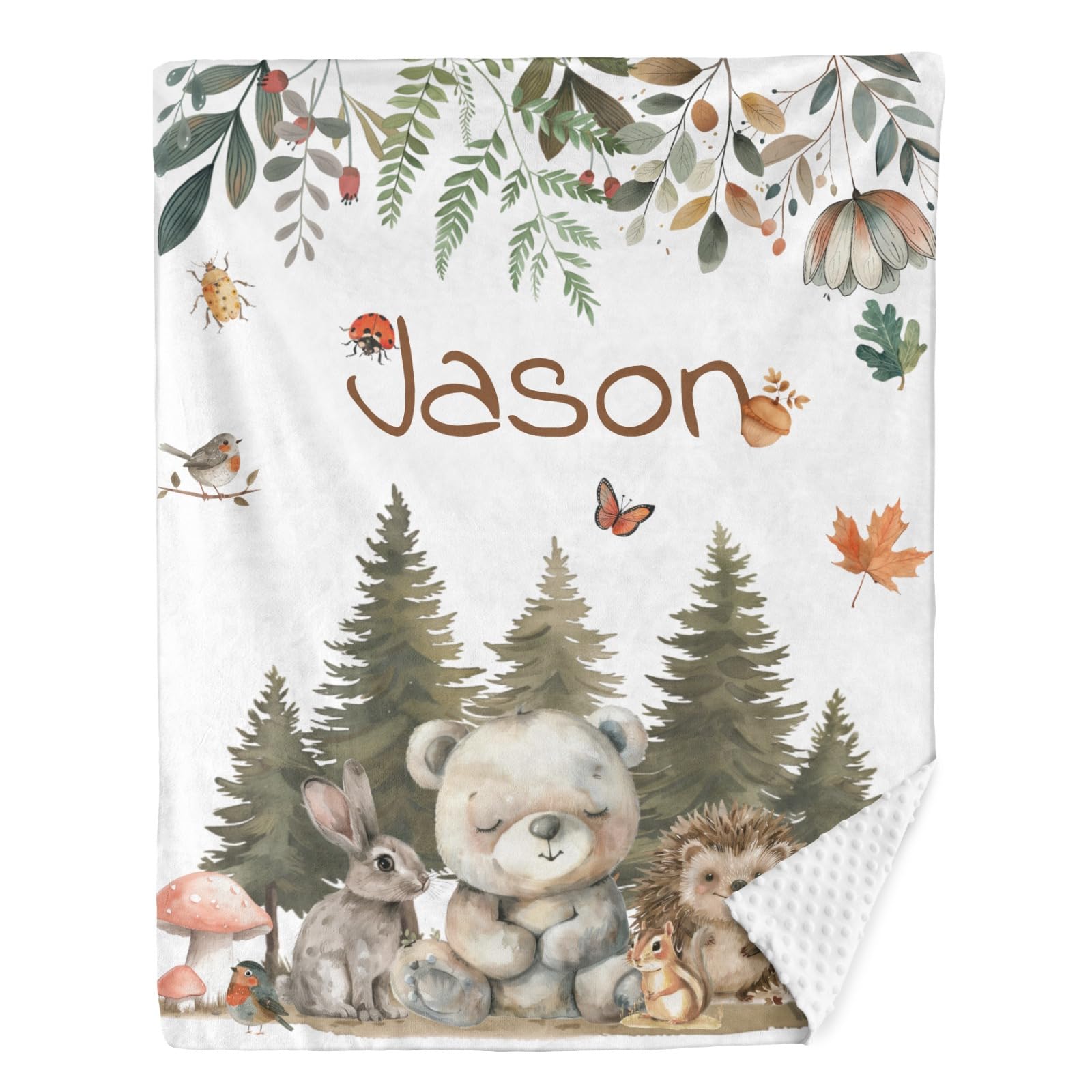 Personalized Baby Blankets for Boys & Girls - Custom Name Baby Blanket for Newborns, Toddlers | Soft Double-Layer Nursery Blanket with Dotted Backing - Perfect for Crib, Stroller, Gift & Photo Shoots (Animal Forest Design)
