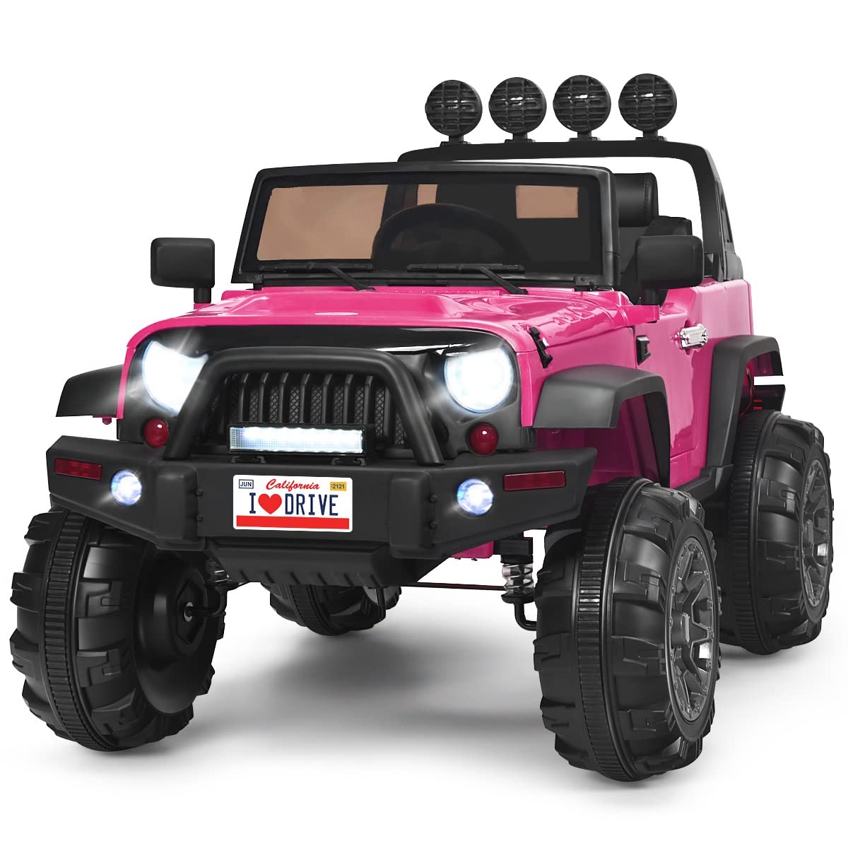 Costzon 12V Kids Ride On Car with Parent Remote Control - Electric 4 Wheeler Truck for Boys & Girls, 3 Speed Modes, LED Lights, MP3 Player, USB/AUX Ports, Safety Belt - Spring Suspension for Smooth Ride (Pink) | Perfect Birthday Gift & Outdoor Play Vehicle for Toddlers Ages 3-8
