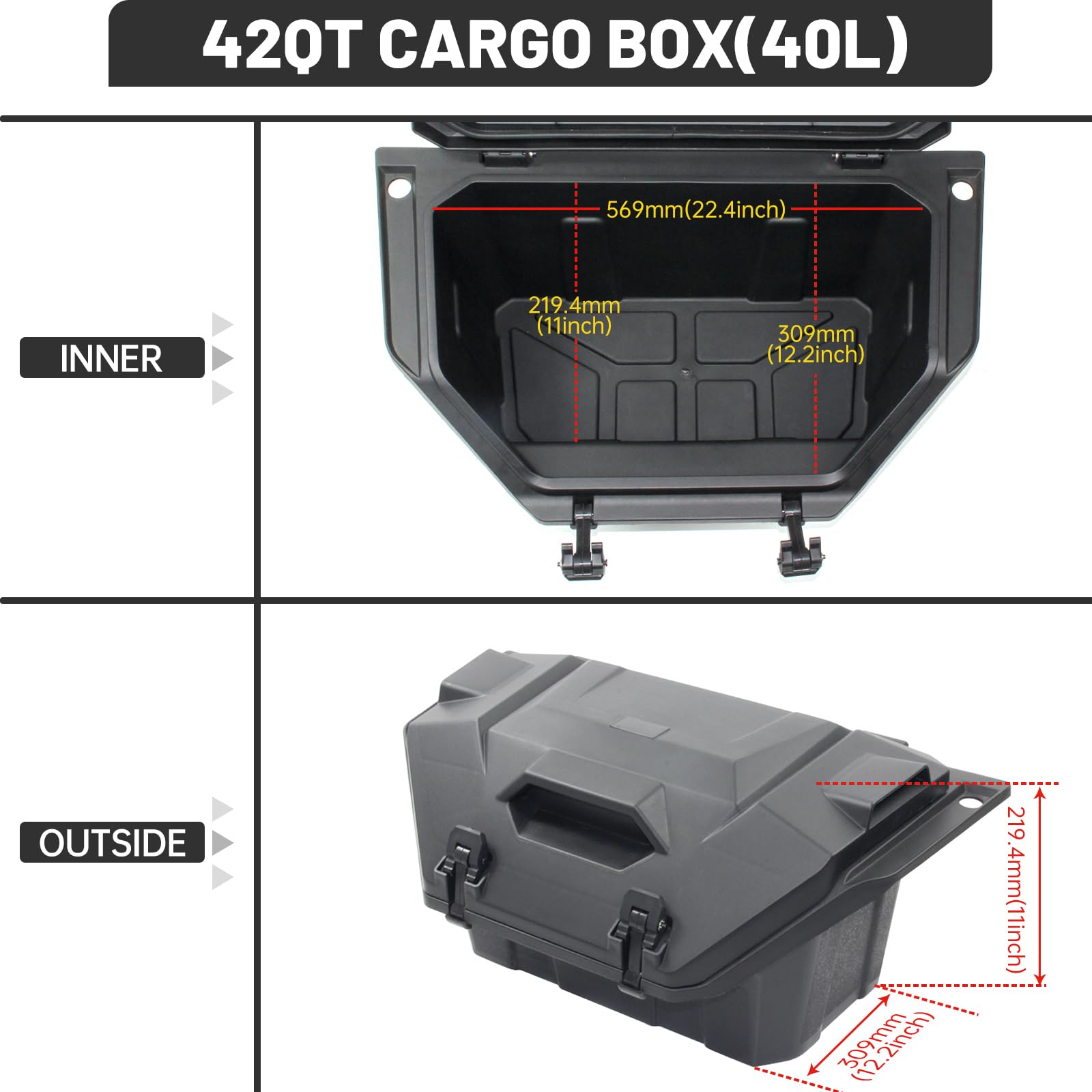 42QT Waterproof UTV Rear Cargo Storage Box with Lid - Compatible with Polaris RZR PRO XP/Turbo R 2020-2023 Models, Durable Tool Bed Organizer Replacement #2883752 - Perfect for Off-Road Adventures, Hunting Gear Storage & Worksite Equipment Transport