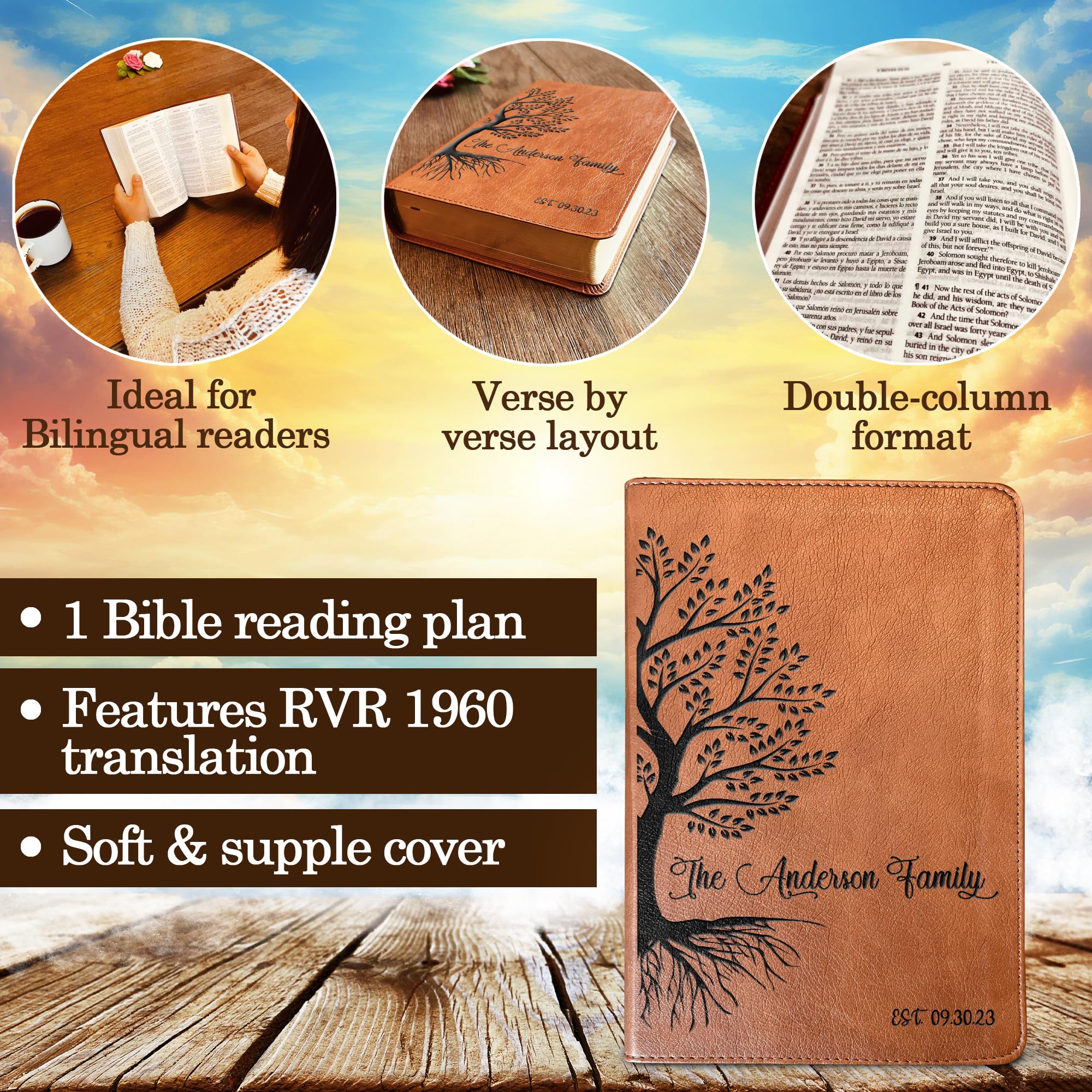 Personalized ESV/RVR Spanish Family Bible - Custom Engraved Reina Valera 1960 Edition - Christian Gift for Weddings, Baptisms & Family Devotions