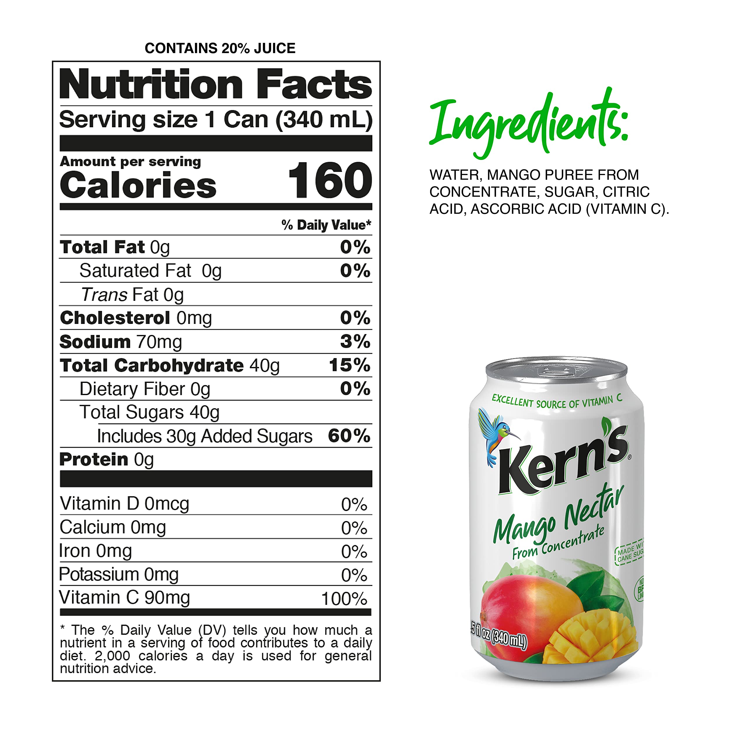 Kern's Tropical Fruit Nectar Juice Variety Pack - 12 Cans of Mango Nectar & Peach Juice (11.5oz Each) | 100% Fruit Puree | Perfect for Smoothies, Cocktails, Kids Drinks & Party Beverages | Refreshing Tropical Flavor for Summer BBQs, Pool Parties & Family Gatherings