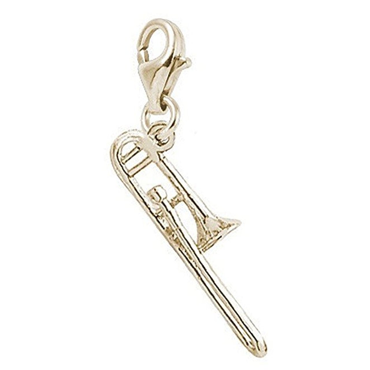 10k Yellow Gold Trombone Pendant Charm with Lobster Claw Clasp - Elegant Musical Jewelry for Bracelets, Necklaces & DIY Crafting - Perfect Gift for Musicians & Music Lovers