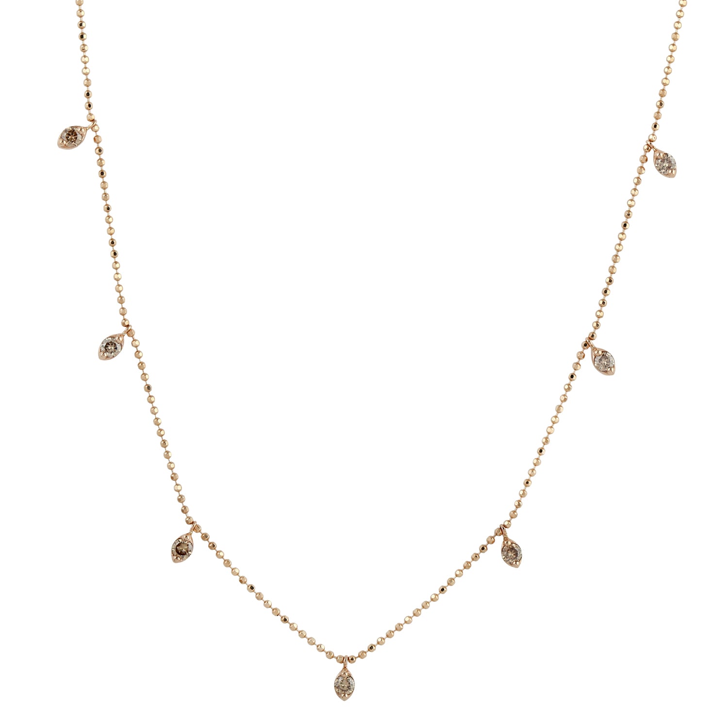 18K Rose Gold Beaded Ball Chain Princess Necklace - Pave Diamond Jewelry for Women | Elegant Gift for Birthday, Anniversary & Special Occasions