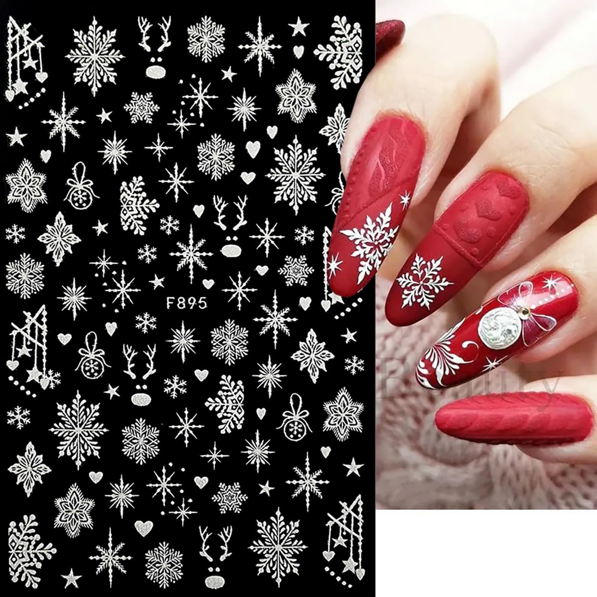 Christmas Nail Art Stickers - Winter Snowflake Nail Decals Kit with Shining Silver Design for Holiday Manicure (8 Sheets) | Perfect for Christmas Parties, New Year Celebrations & Festive Nail Decorations