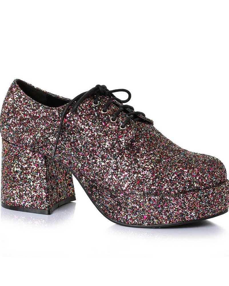 70s Disco Multi-Colored Glitter Deluxe Men's Shoes - Retro Party & Dance Shoes for Men - Perfect for Disco Nights, Themed Parties & 70s Costume Events