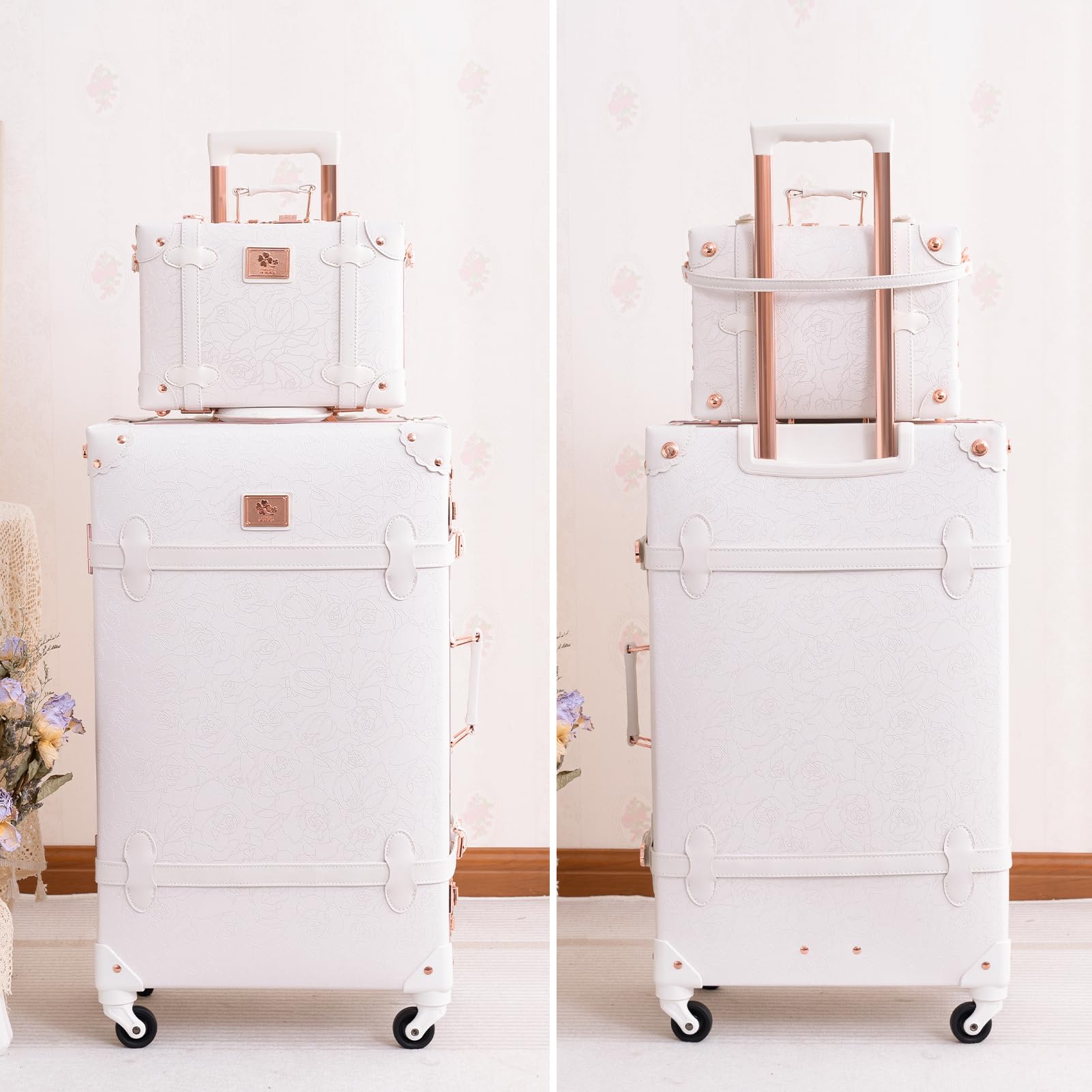 Urecity Vintage 3-Piece Hardside Lightweight Spinner Luggage Set - Retro Travel Suitcases with Under Seat Train Case (26
