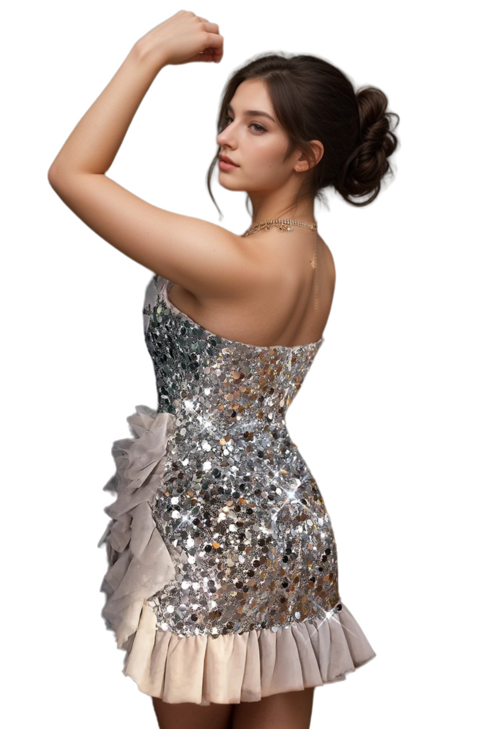 Amanda Onuris Grey Ruffle Sequin Mini Dress - Perfect for Party, Cocktail, and Evening Events