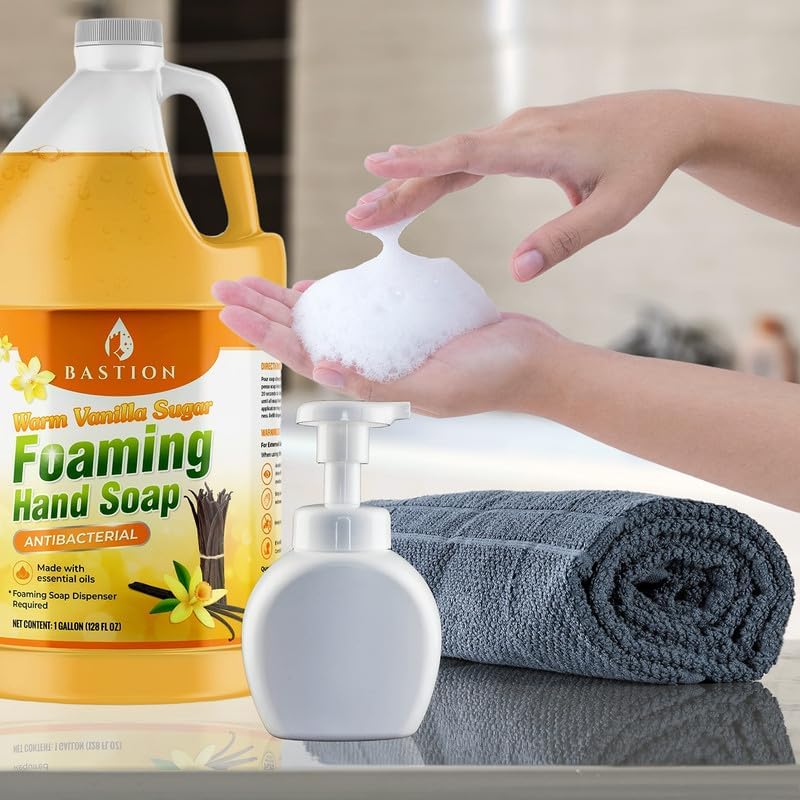 Bastion Foaming Hand Soap Refill - 4 Gallon Bulk (512 oz) Warm Vanilla Sugar Scent with Essential Oils - Compatible with Bath & Body Works, Dial, Method, Michel, JR Watkins, Dove - Perfect for Home, Office, and Commercial Use