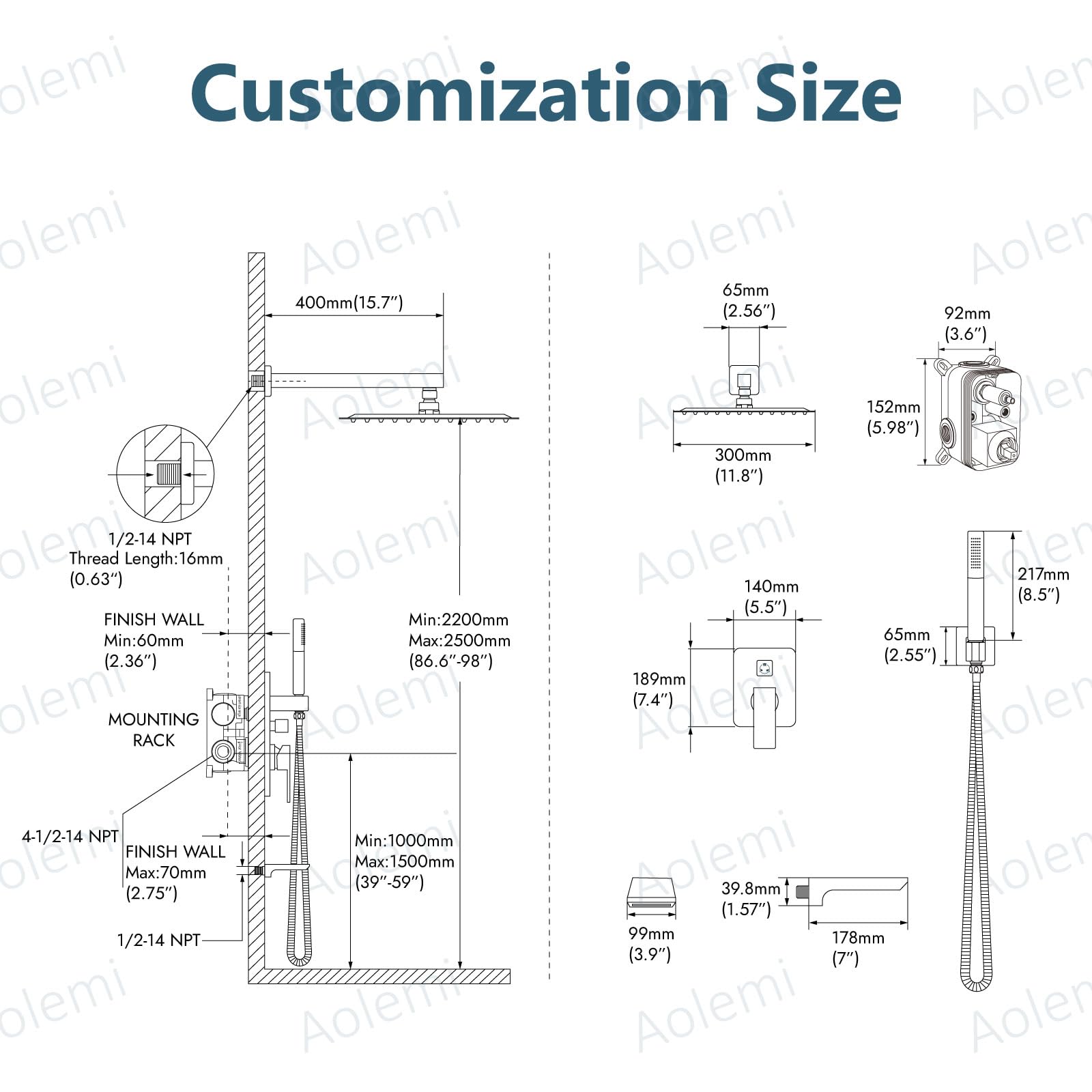 **Aolemi 12-Inch Brushed Nickel Shower System - Wall Mounted Tub Faucet Set with Rain Shower Head & 2-in-1 Handheld Shower Combo, Trim Kit & Rough-in Valve - Perfect for Bathroom Renovation & Luxury Spa Experience**