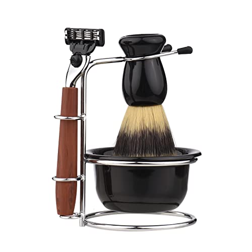 Layhou 4-in-1 Stainless Steel Shaving Kit - Razor, Brush Holder Stand, Soap Bowl & Shaving Brush Set - Perfect for Men's Grooming & Travel Shaving Essentials