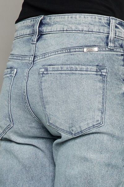 Kancan High Waist Button Fly Raw Hem Cropped Straight Jeans for Women - Trendy Distressed Denim Pants for Casual Outfits & Street Style Fashion