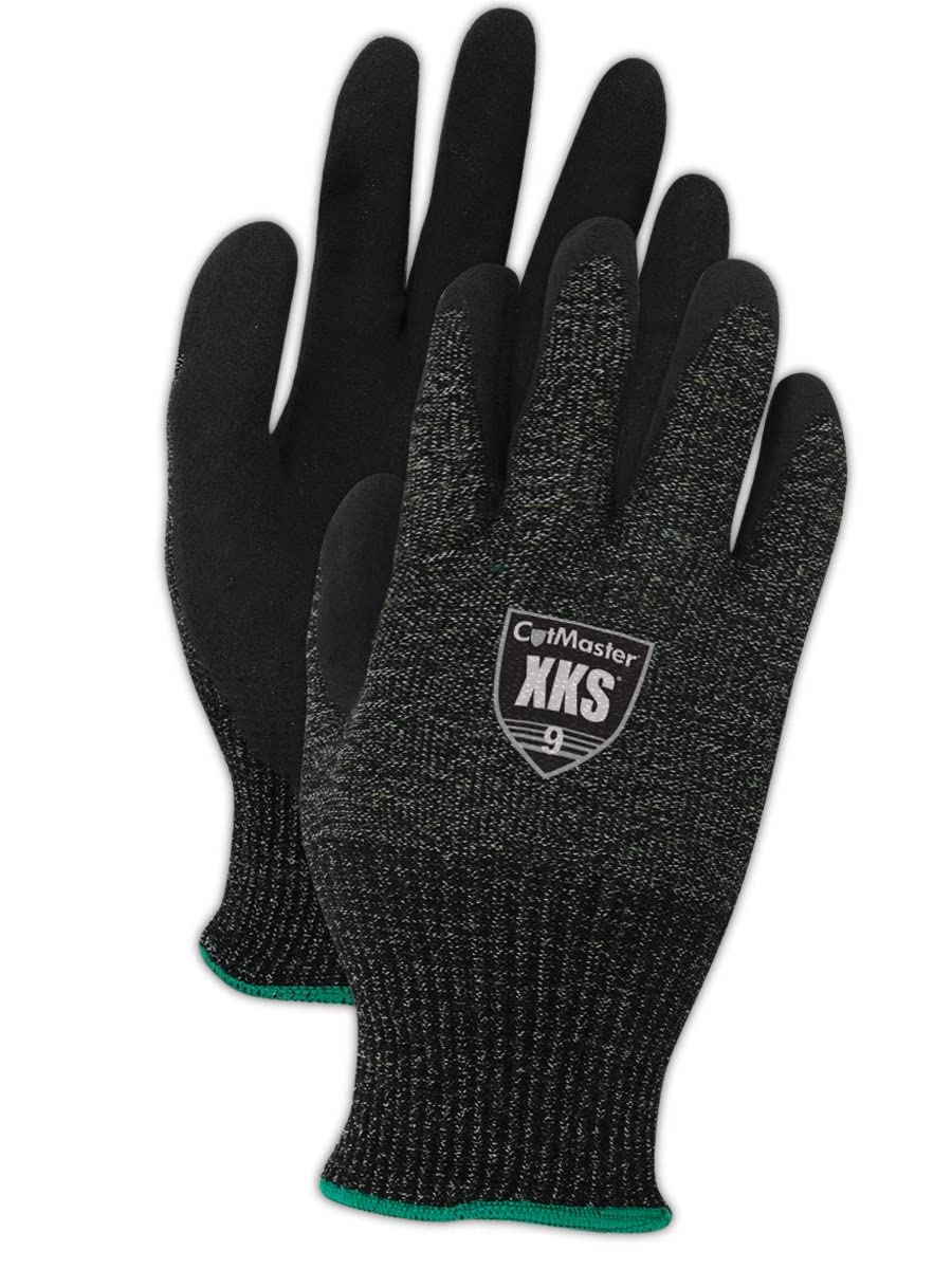 CutMaster XKS5007 NitriX Grip Cut-Resistant Gloves - Level 4 Protection, 7-Inch Black Safety Gloves (1 Dozen) - Ideal for Food Processing, Construction & Industrial Work
