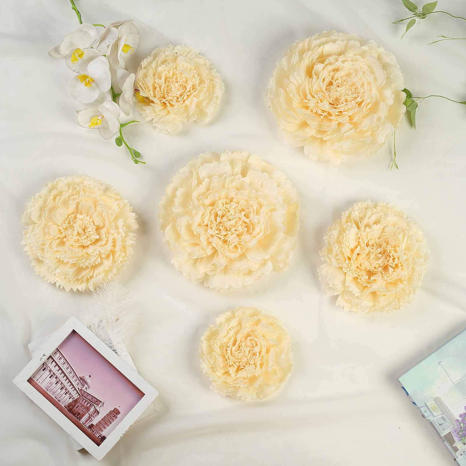 6-Pack Large Ivory & Cream Peony Tissue Paper Flowers (7
