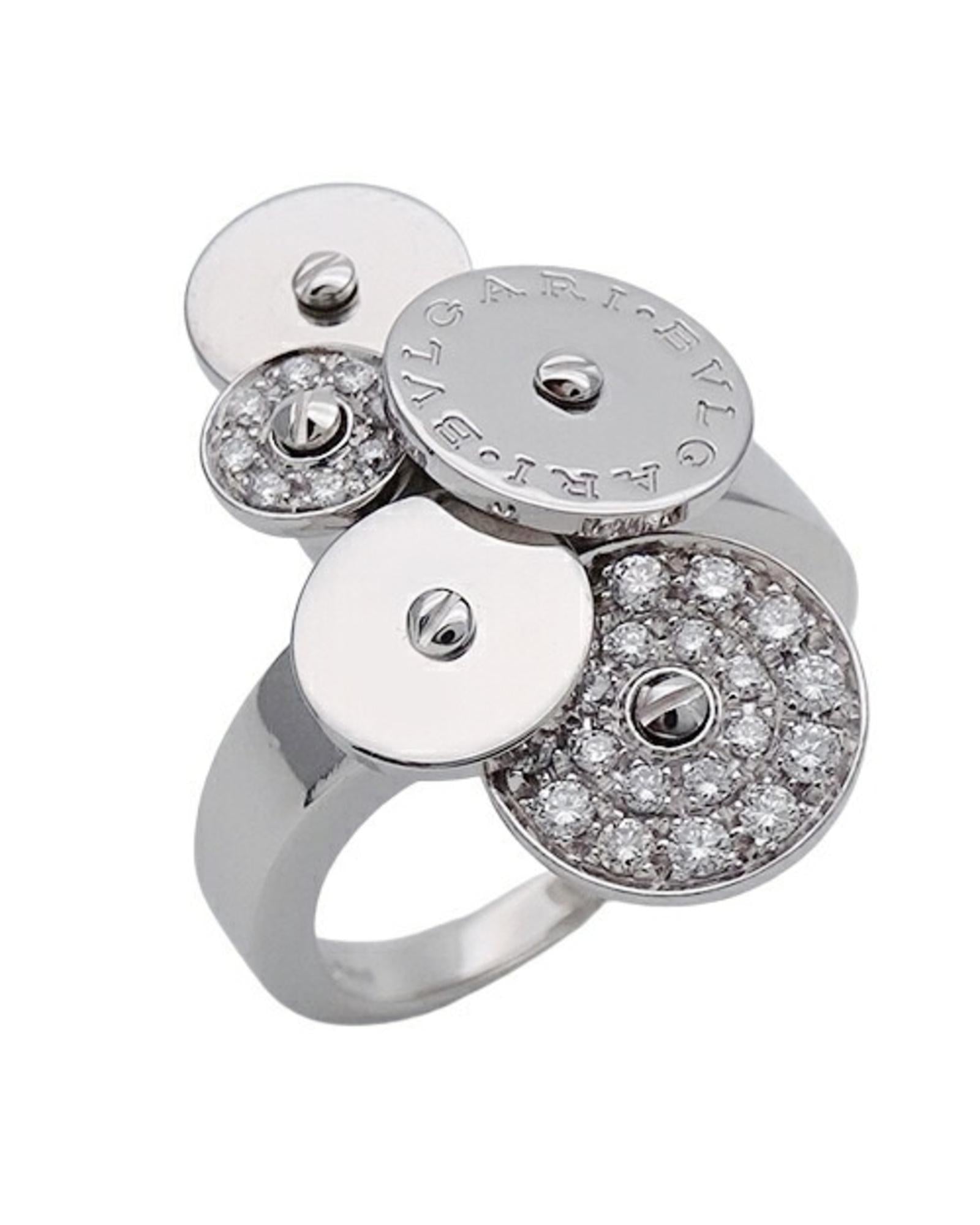 Bulgari MultiDisc Diamond Ring for Women - 18K White Gold Luxury Band with Round Cut Diamonds - Perfect for Weddings, Anniversaries & Special Occasions