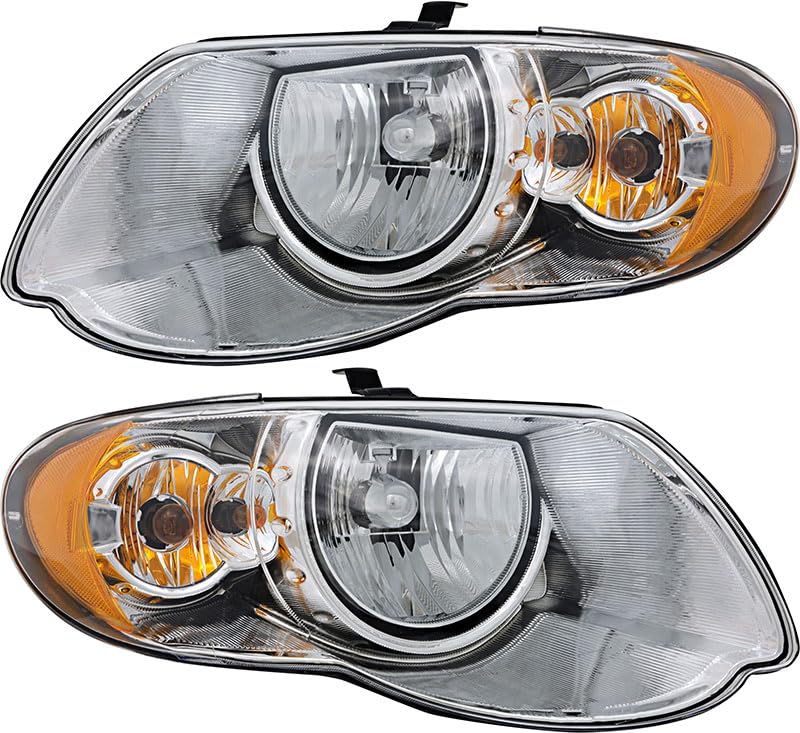 2005-2007 Chrysler Town & Country Halogen Headlight Assembly Set - Driver & Passenger Side Replacement Lamps for Improved Night Visibility - Perfect for Highway Driving and Nighttime Commutes