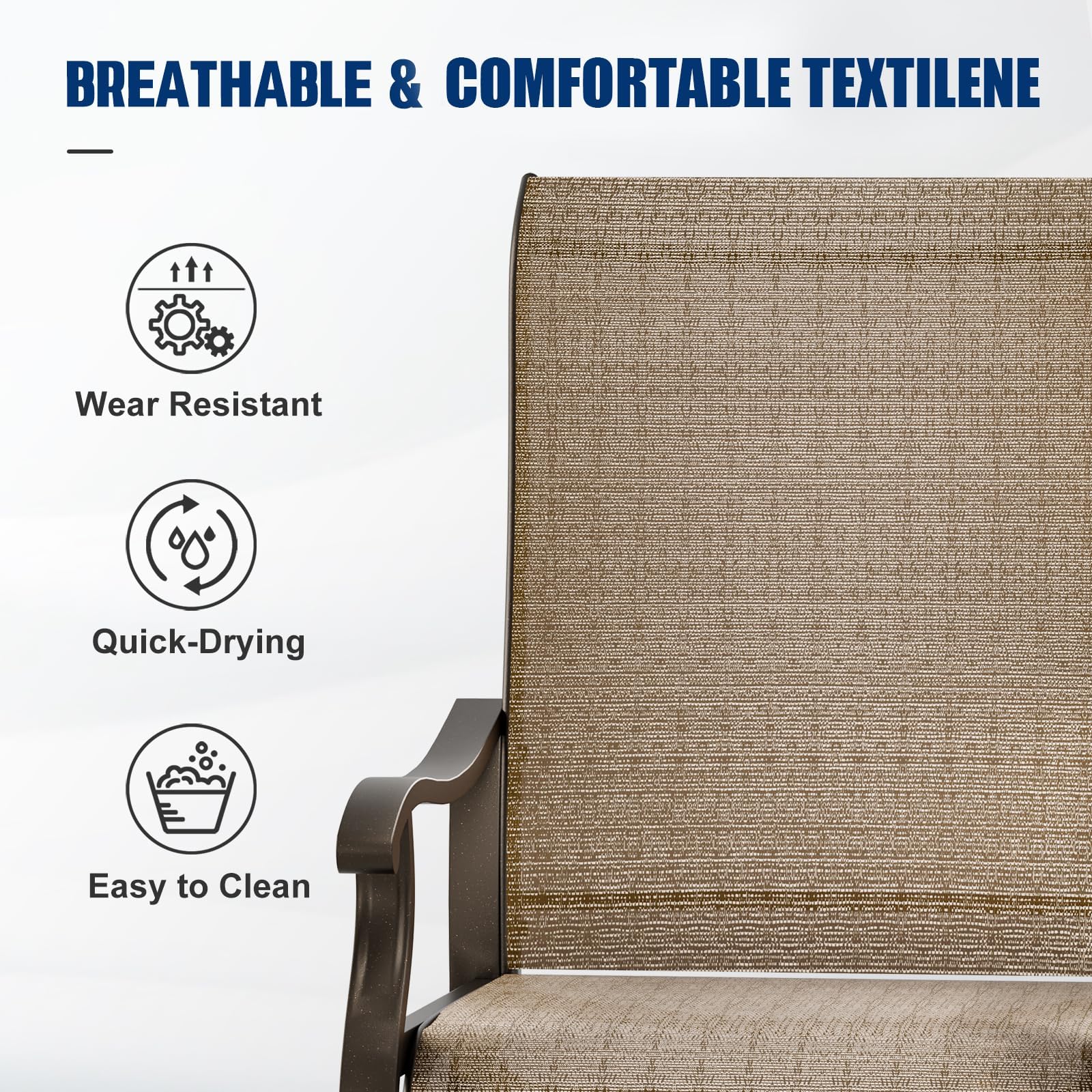 2 Pack UDPATIO Patio Swivel Dining Chairs - High Back Outdoor Chairs with All-Weather Breathable Textilene & Metal Rocking Frame - Perfect for Garden, Lawn, Deck, and Poolside Relaxation (Brown)