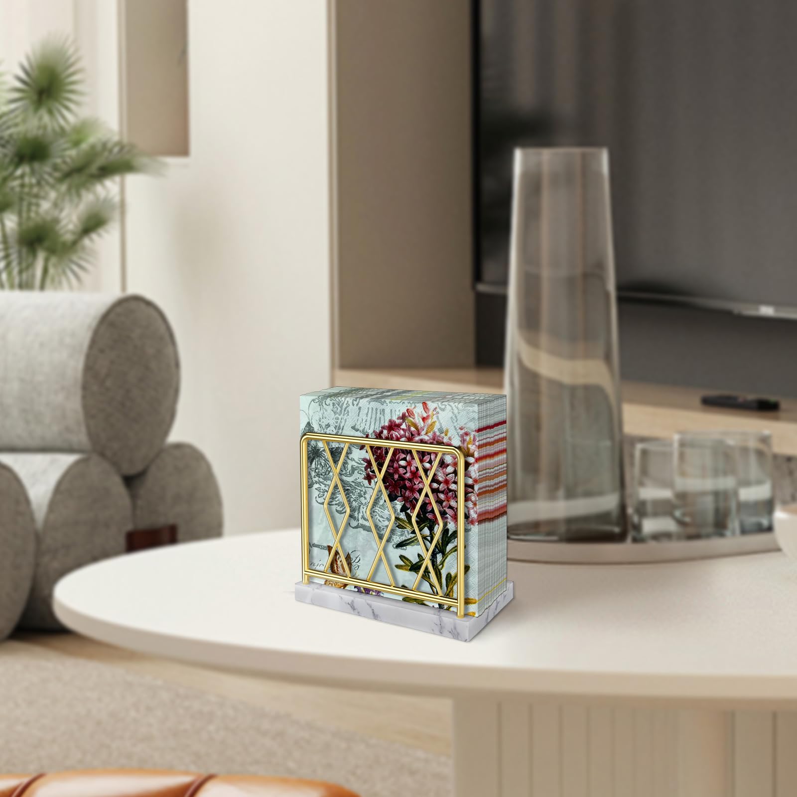 Elegant Marble Napkin Holder for Kitchen & Dining Table - Gold Metal Tissue Dispenser for Modern Home, Bar, Picnic & Cocktail Party Decor