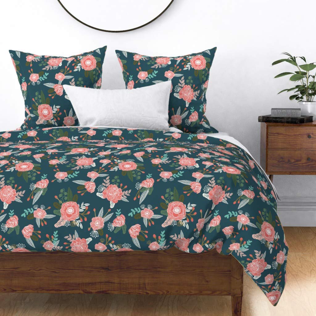 Premium Cotton Sateen Duvet Cover Full/Queen Size - Floral Bohemian Botanical Print Bedding Set for Nursery, Girls Room & Bohemian Decor | Soft Luxury Bedding for Sweet Dreams & Cozy Nights
