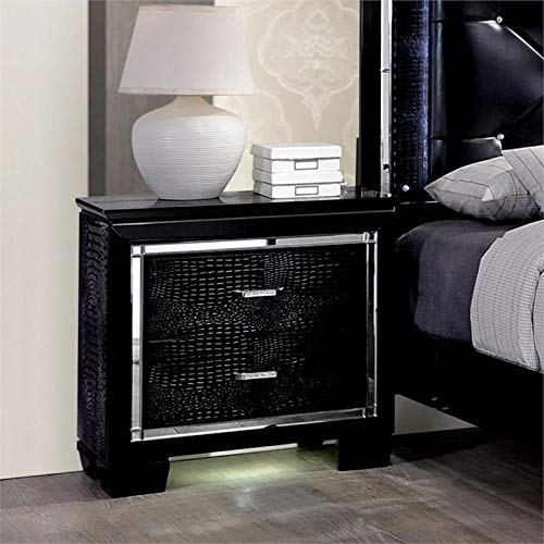 Furniture of America Rachel Solid Wood 2-Drawer Nightstand in Black - Modern Bedside Table for Bedroom, Living Room & Guest Room Storage