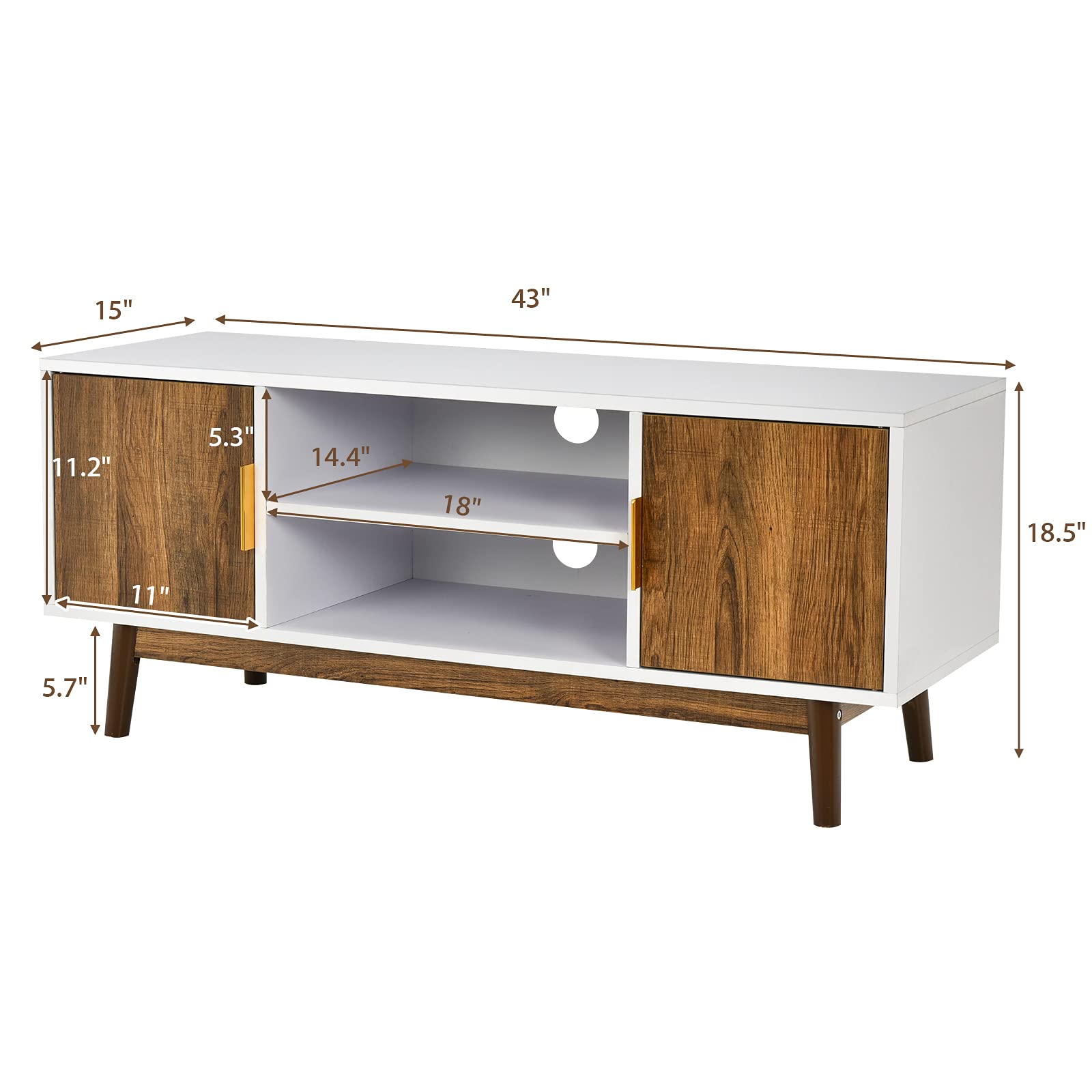 65 Inch Wooden TV Stand with Storage - Farmhouse Style Media Console for Living Room & Bedroom | 2 Cabinets & 2 Shelves Entertainment Center | White & Brown TV Stand for Home Theater Setup & Family Movie Nights
