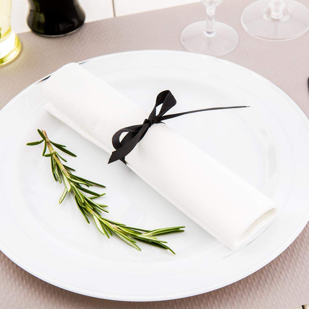 Restaurantware 7.3 x 2 Inch Plastic Cutlery Sets - 100-Piece Disposable Flatware with White Napkins & Black Ribbon - Perfect for Parties, Catering, Takeout & Outdoor Events