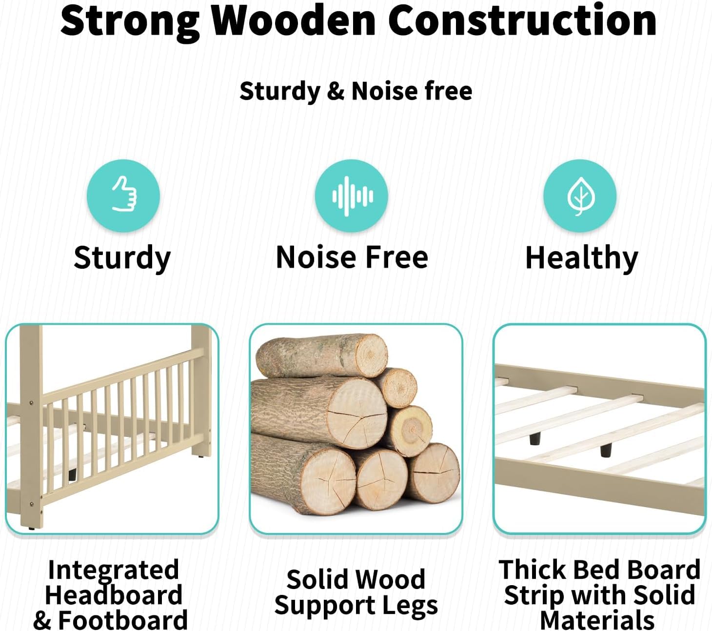 Montessori Full Size Floor Bed - Natural Wood House Bed with Headboard & Footboard for Toddlers, Kids, Boys & Girls - No Box Spring Needed - Perfect for Playrooms, Bedrooms & Montessori Learning Spaces