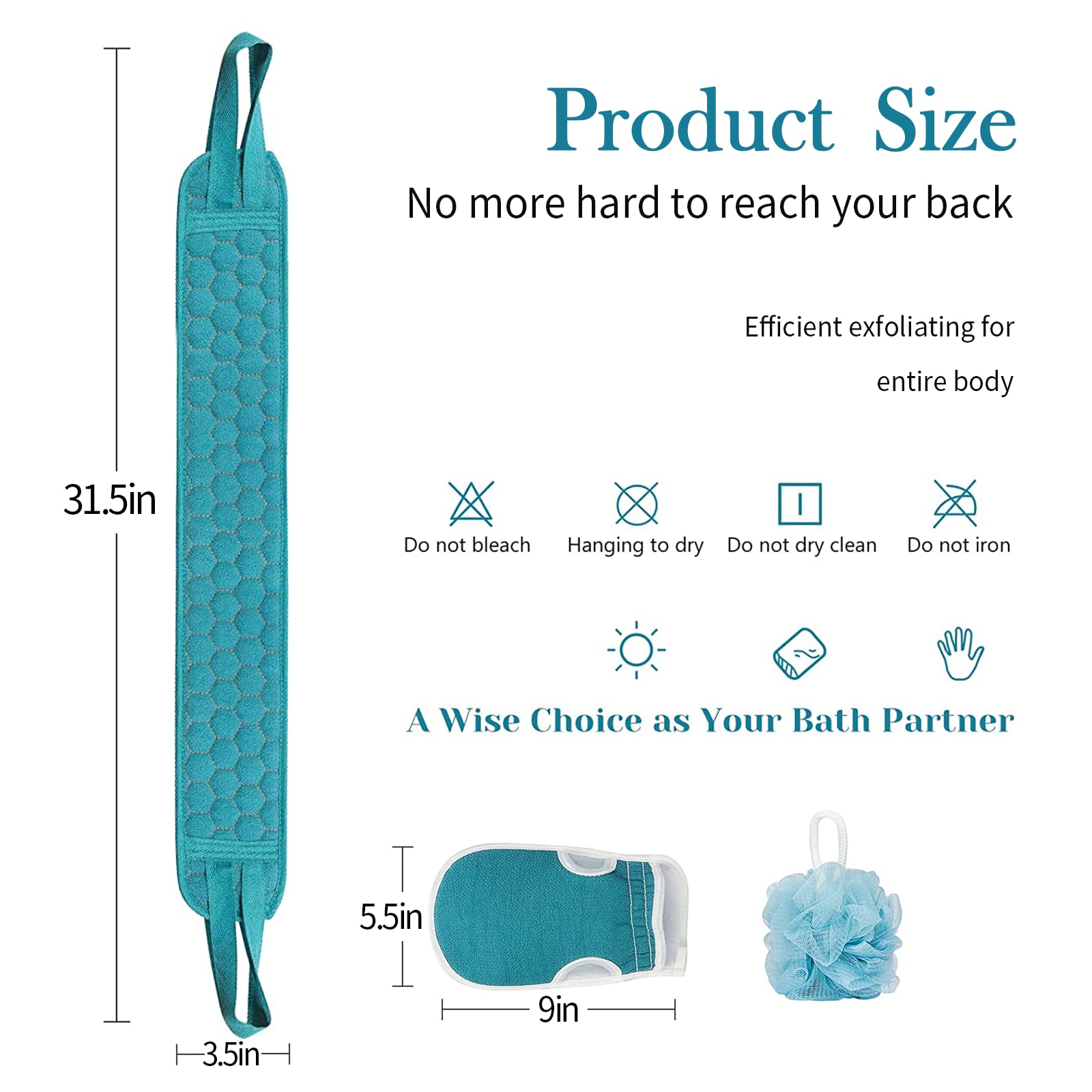 Nadia Exfoliating Bath Washcloth Set - Reusable Body Scrubber for Dry & Dead Skin Removal - Perfect for Back, Shoulders & Full Body Exfoliation - Ideal for Spa, Shower & Home Skincare Routine