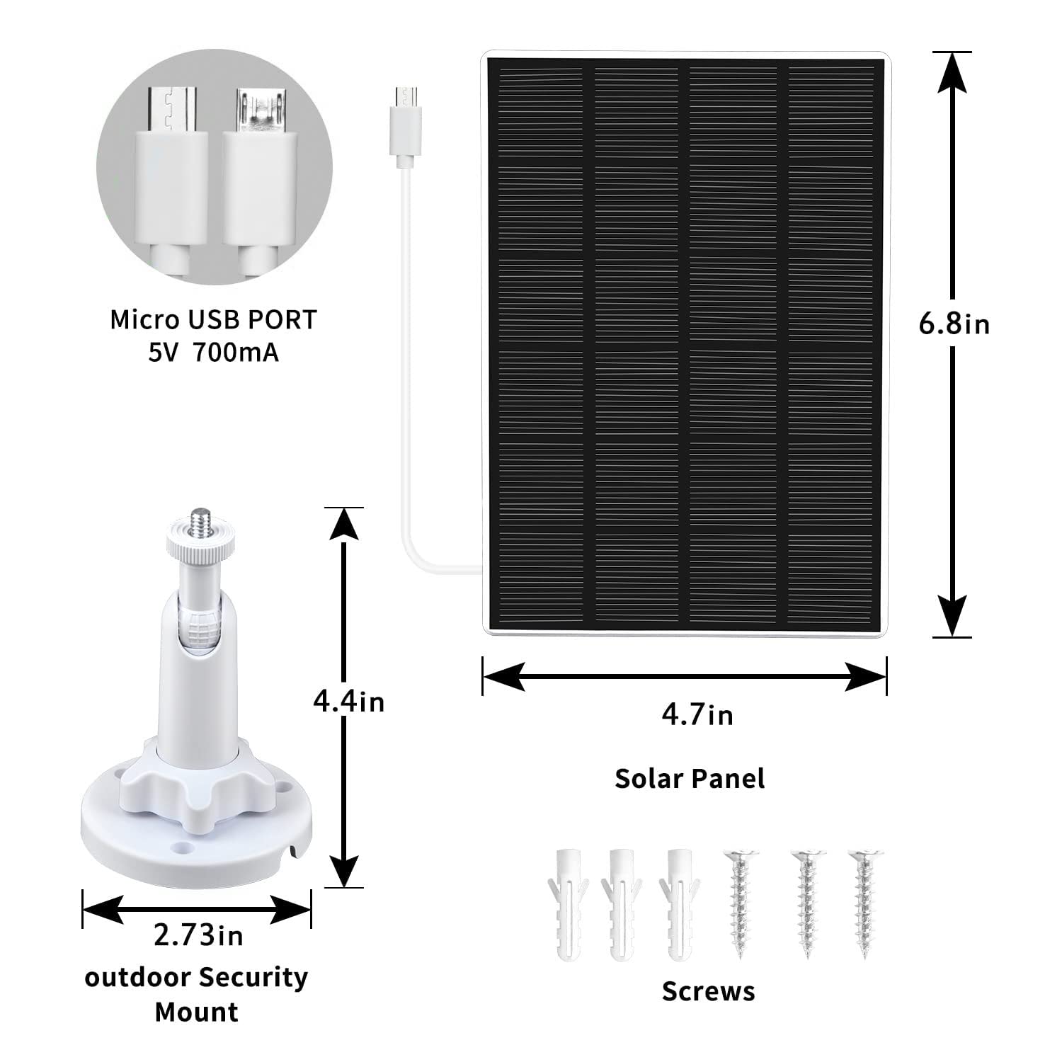 Solar Panel for Security Camera - 5V Outdoor Camera Solar Charger with Micro USB & USB-C Port, IP66 Waterproof, 360° Adjustable Mounting Bracket & 9.8ft Cable - Perfect for Home Security, Surveillance Systems & Outdoor Monitoring