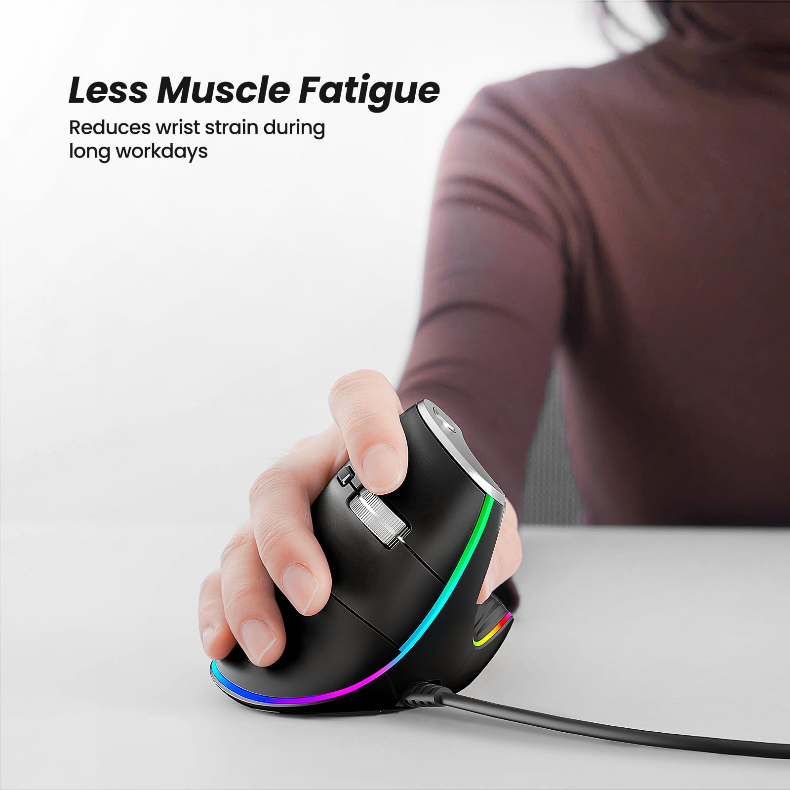 Nulea M504 Vertical Ergonomic Mouse - 4 DPI, RGB Backlight for PC & Mac - Perfect for Office & Gaming