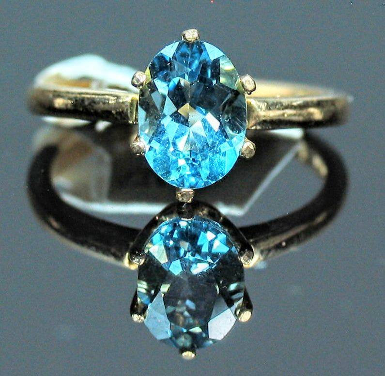 14K Solid Gold or Sterling Silver Swiss Blue Topaz Solitaire Ring - Yellow, White, Rose Gold Options - Custom Sizes 5-8 - Elegant Jewelry for Engagement, Anniversary & Special Occasions