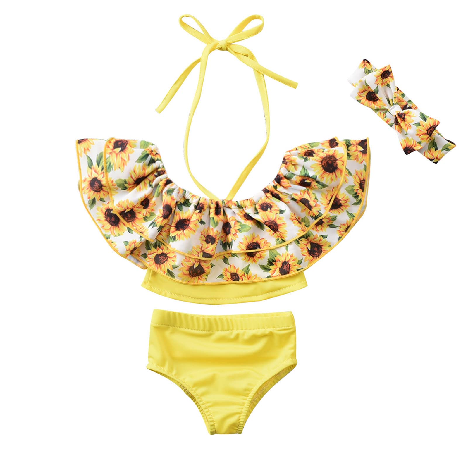 Girls Sunflower Print Ruffled Swimsuit Set - Toddler Size 18 | Summer Swimwear for Baby & Kids | Beach, Pool & Water Play Outfit