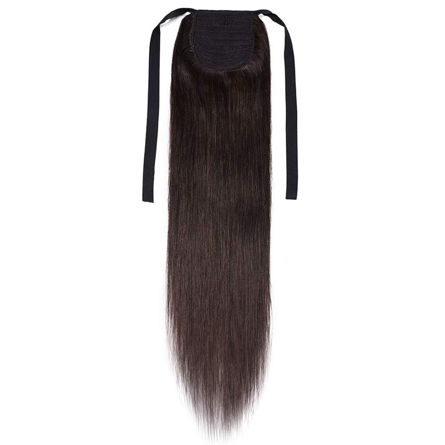 Maahal™ 20 Inch Long Straight Human Hair Ponytail Extensions for Women - Brown with Ribbon Binding & Comb Clip | Perfect for Parties, Weddings & Everyday Styling