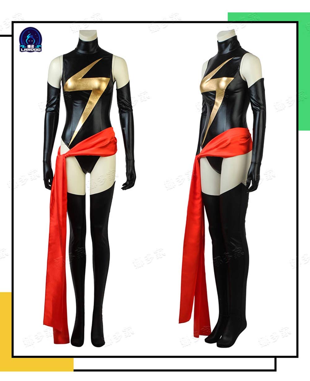 Captain Marvel Carol Danvers Cosplay Costume Full Set with Eye Patch - Perfect for Halloween, Comic Con, Anime Con & Cosplay Parties