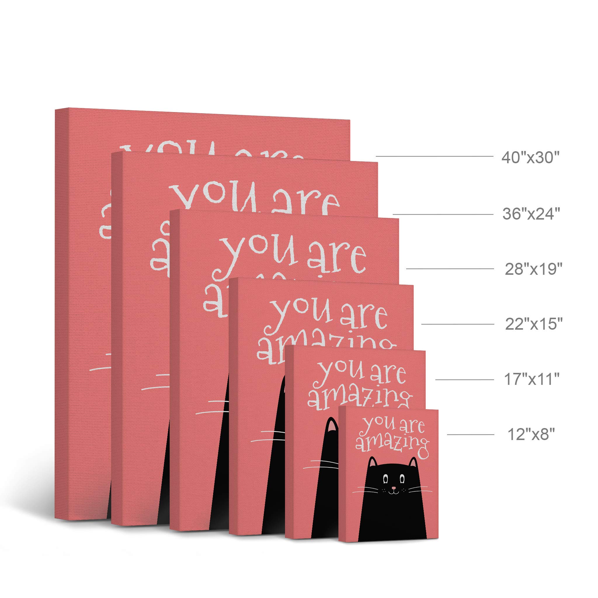 You Are Amazing Quote Cat Wall Art - Pink Canvas Print for Kids Room, Nursery & Baby Room Decor - Ready to Hang 12x8 Inch - Made in USA | Perfect for Birthday Gifts & Bedroom Wall Decoration