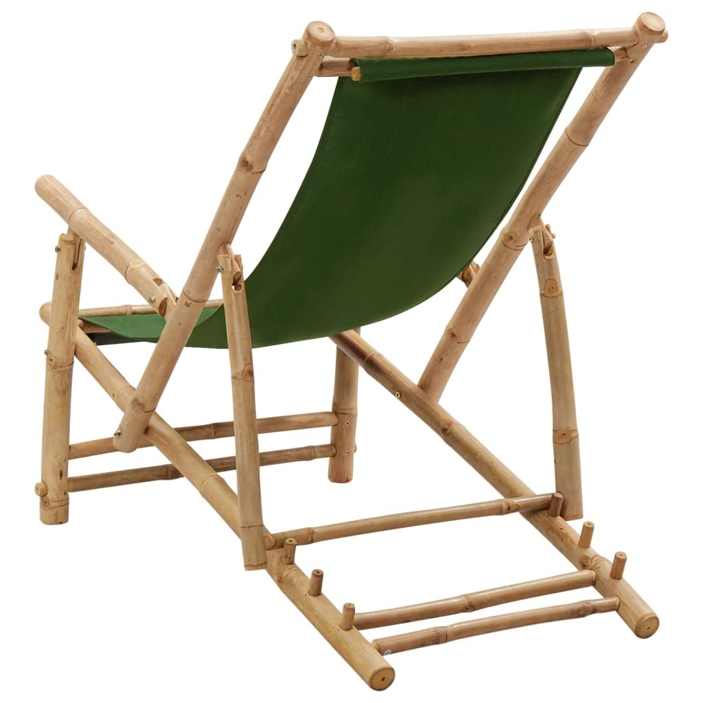 Portable Folding Sling Chair with Bamboo Frame & Canvas - Lightweight Reclining Beach Chair for Outdoor, Patio, Poolside, Camping & Backyard (Green) | Perfect for Relaxing, Sunbathing & Travel