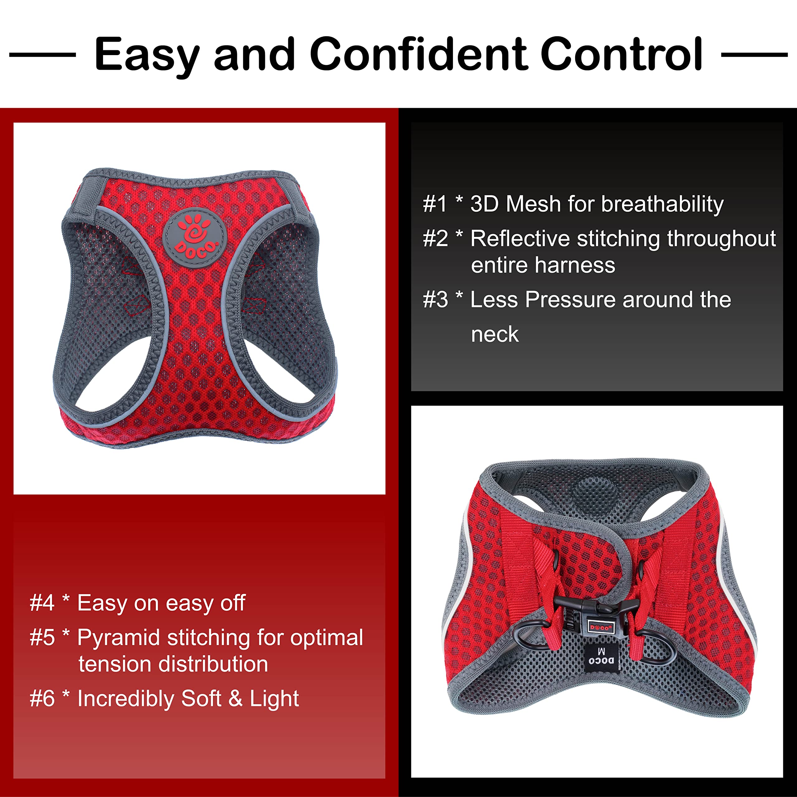 DOCO No-Pull Dog Harness for Small Dogs Under 30 lbs - Lightweight Reflective Vest, Heavy Duty No-Choke Design - Orange X-Small | Perfect for Walking, Running, Hiking & Outdoor Adventures