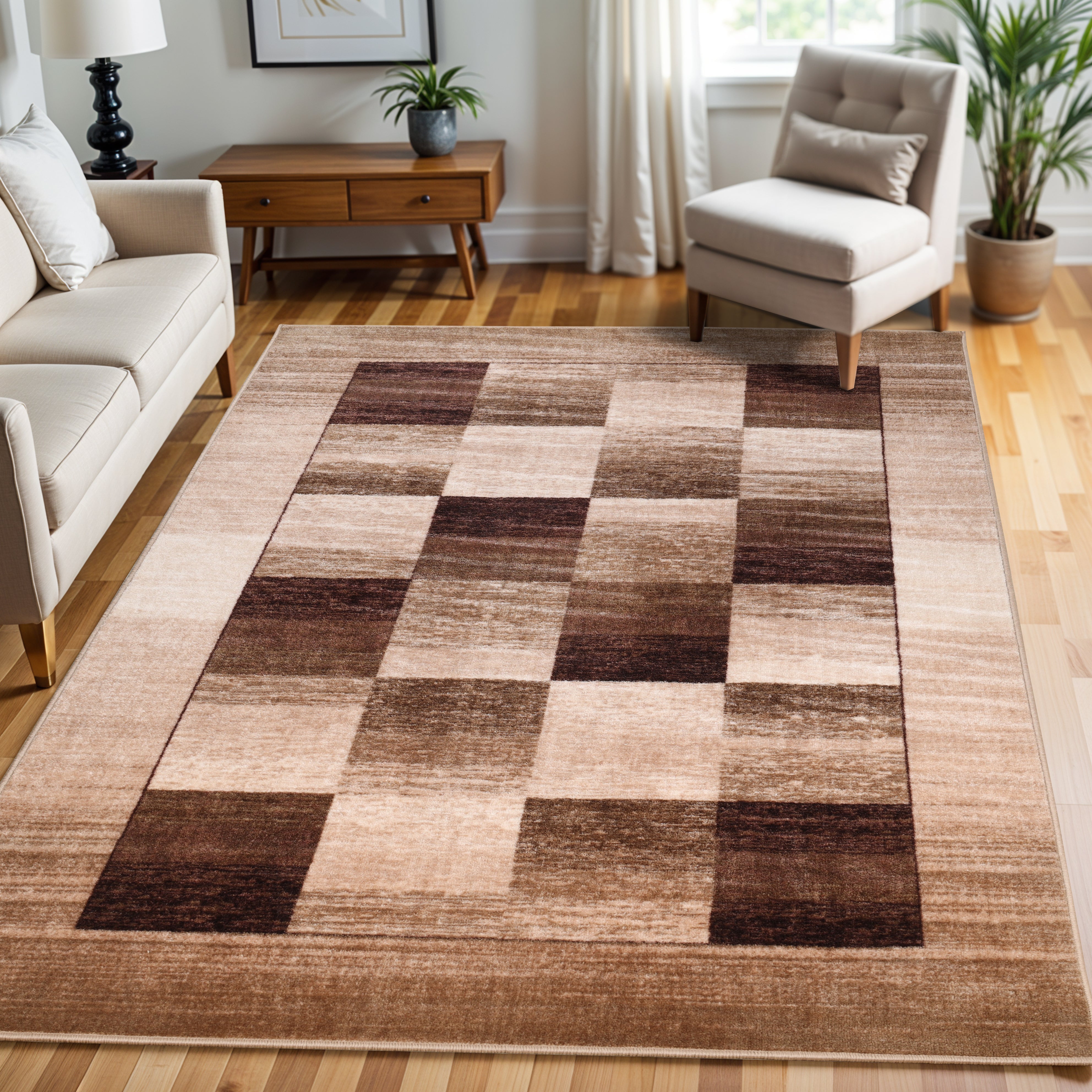 Lockwood Color Block Non-Slip Washable Indoor Area Rug or Runner - Perfect for Living Room, Bedroom, Entryway & High Traffic Areas