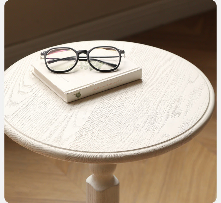 Solid Oak Wood Side Table - Cream Finish - Perfect for Living Room, Bedroom, or Office Accent Furniture