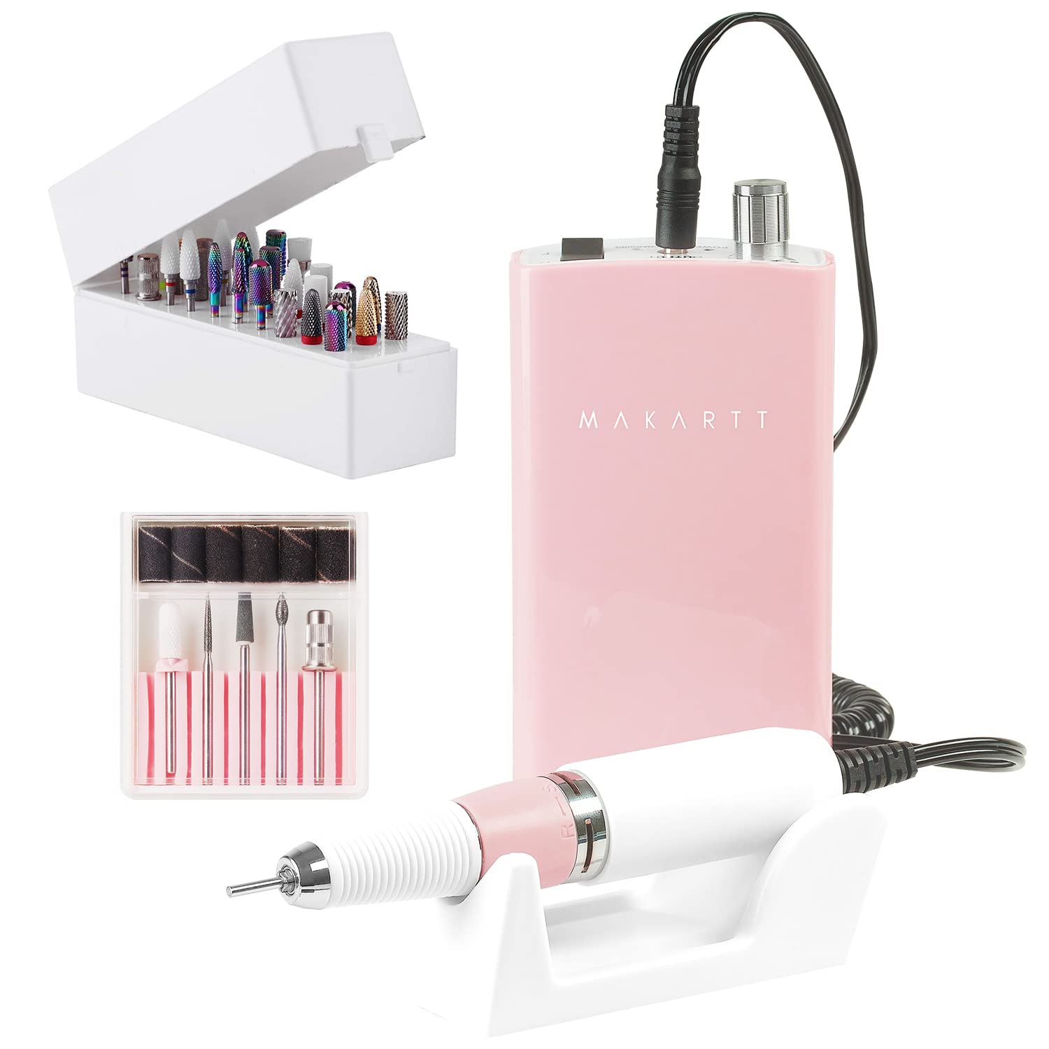 Makartt Professional Nail Drill Bits Holder & Dustproof Stand Display Bundle with MALORY 30000RPM Rechargeable Nail Drill Machine - Perfect for Salon, Home Manicure & Nail Art DIY