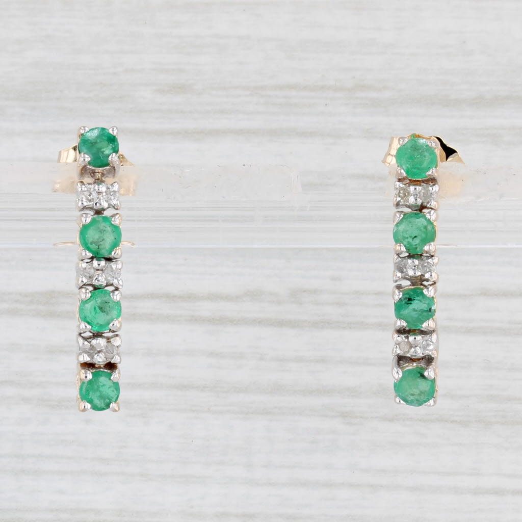 0.70ctw Emerald & Diamond Journey Drop Earrings in 14K Yellow Gold - Elegant Dangle Earrings for Women, Perfect for Weddings, Parties & Special Occasions
