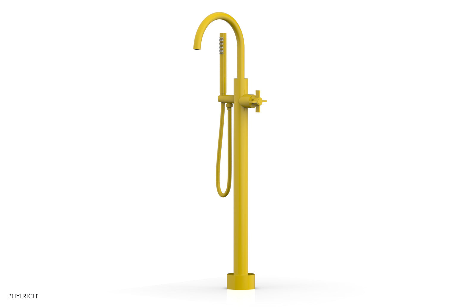 Premium Tall Floor Mount Tub Filler with Cross Handle & Hand Shower - D1314401 - Perfect for Modern Bathroom Renovations and Spa-Like Showers