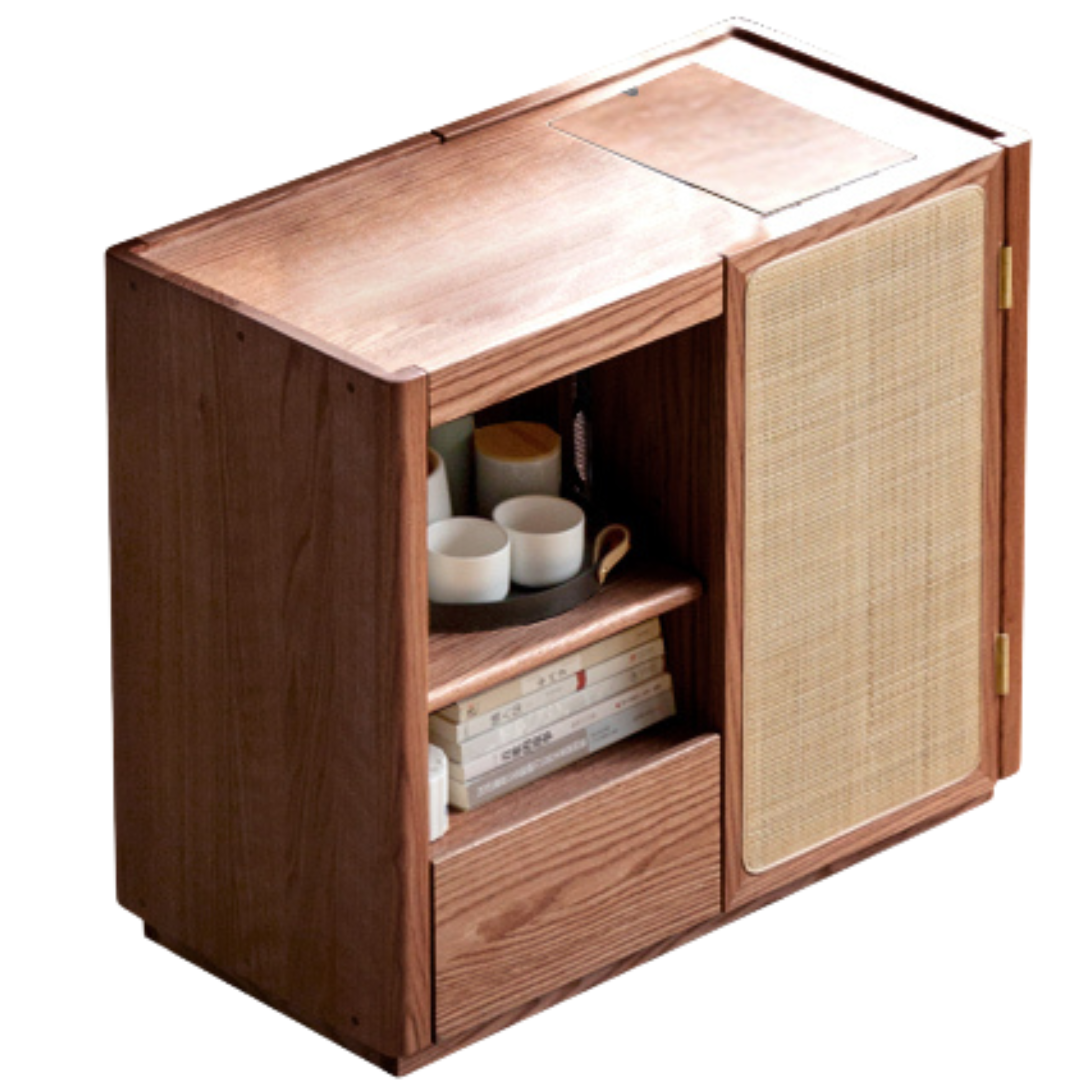 Solid Oak and Ash Wood Tea Maker Mobile Side Cabinet - Portable Side Table for Living Room, Bedroom, or Office