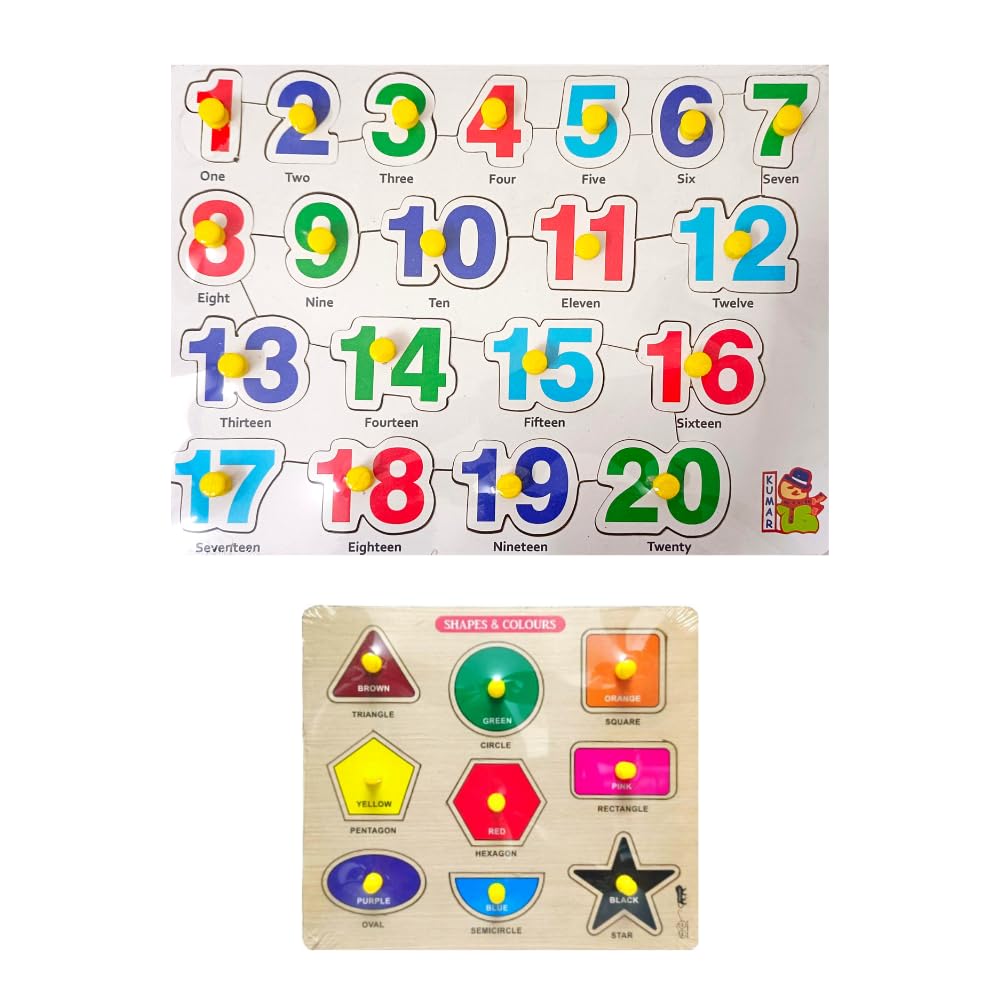 5-Piece Wooden Learning Puzzle Set for Kids & Adults - Shapes, Numbers 1-10, Alphabet ABC, Birds & Fruits - Educational Montessori Toys for Toddlers 3+ Years - Perfect for Homeschooling & Family Game Night
