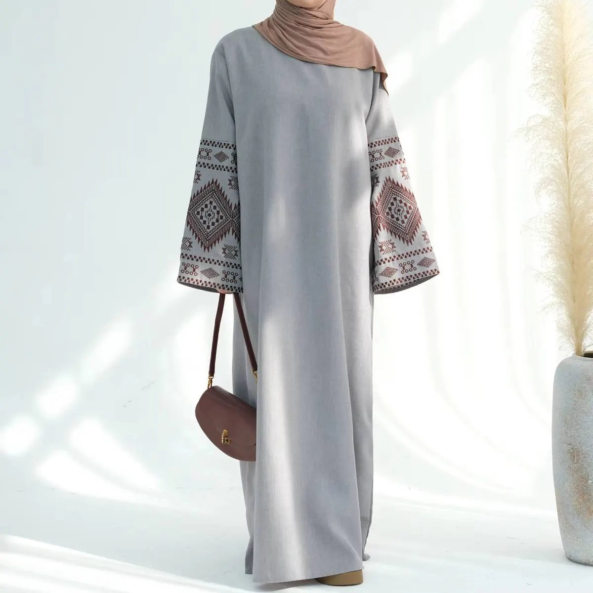Elegant Embroidered Cuff Abaya Dress #24901 - Modest Islamic Clothing for Women - Perfect for Prayer, Eid, and Special Occasions