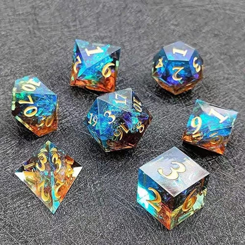 Premium Polyhedral DND Dice Set - 7-Piece Sharp Edge Resin Dice for Dungeons & Dragons, Pathfinder & RPG Games (Vibrant Blue) - Perfect for Tabletop Gaming, Campaign Nights & Collector Displays