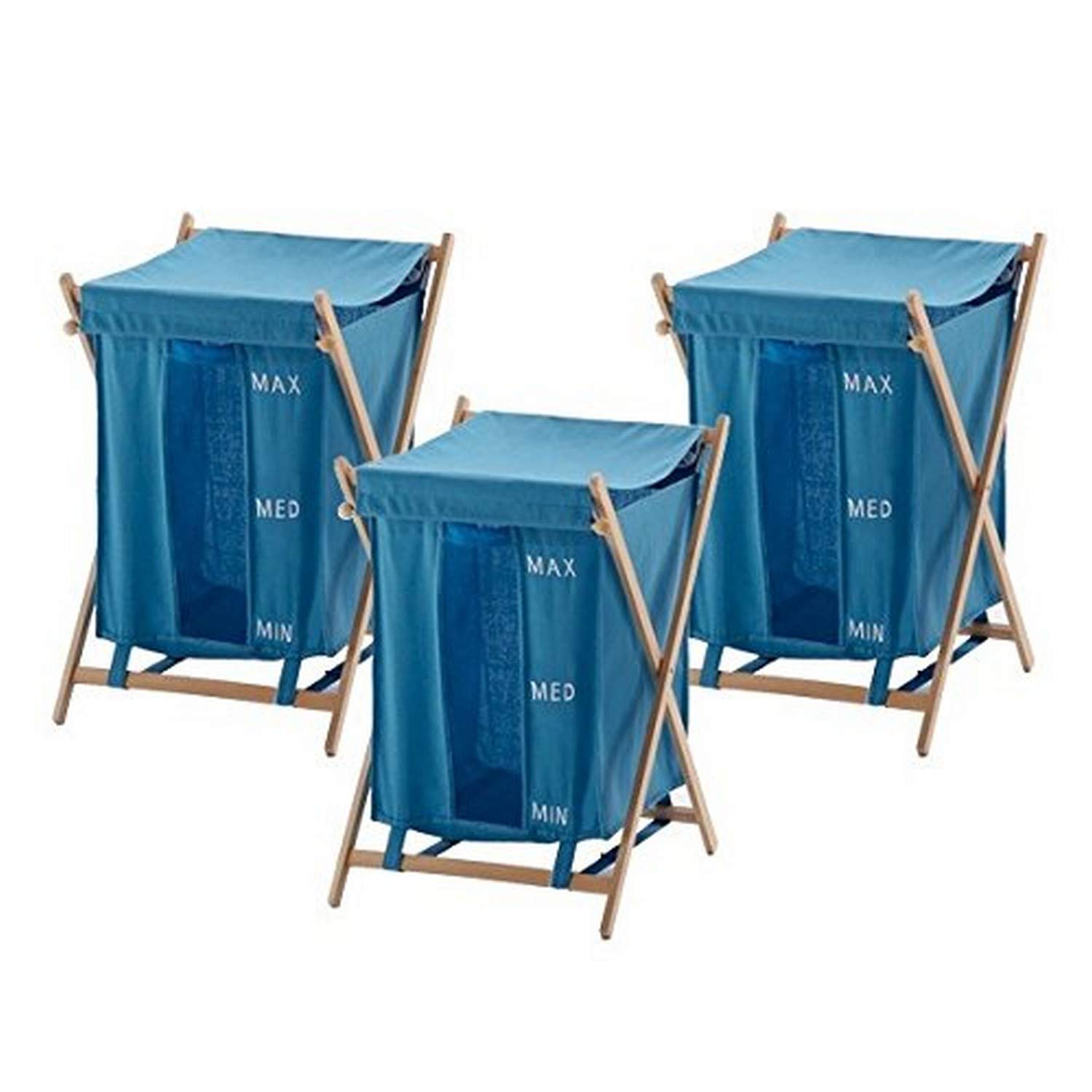 Gedy BU380-11 3-Piece Light Blue Laundry Baskets Set - Foldable Storage Bins for Clothes, Towels & Toys - Perfect for Bedroom, Bathroom & Kids Room Organization