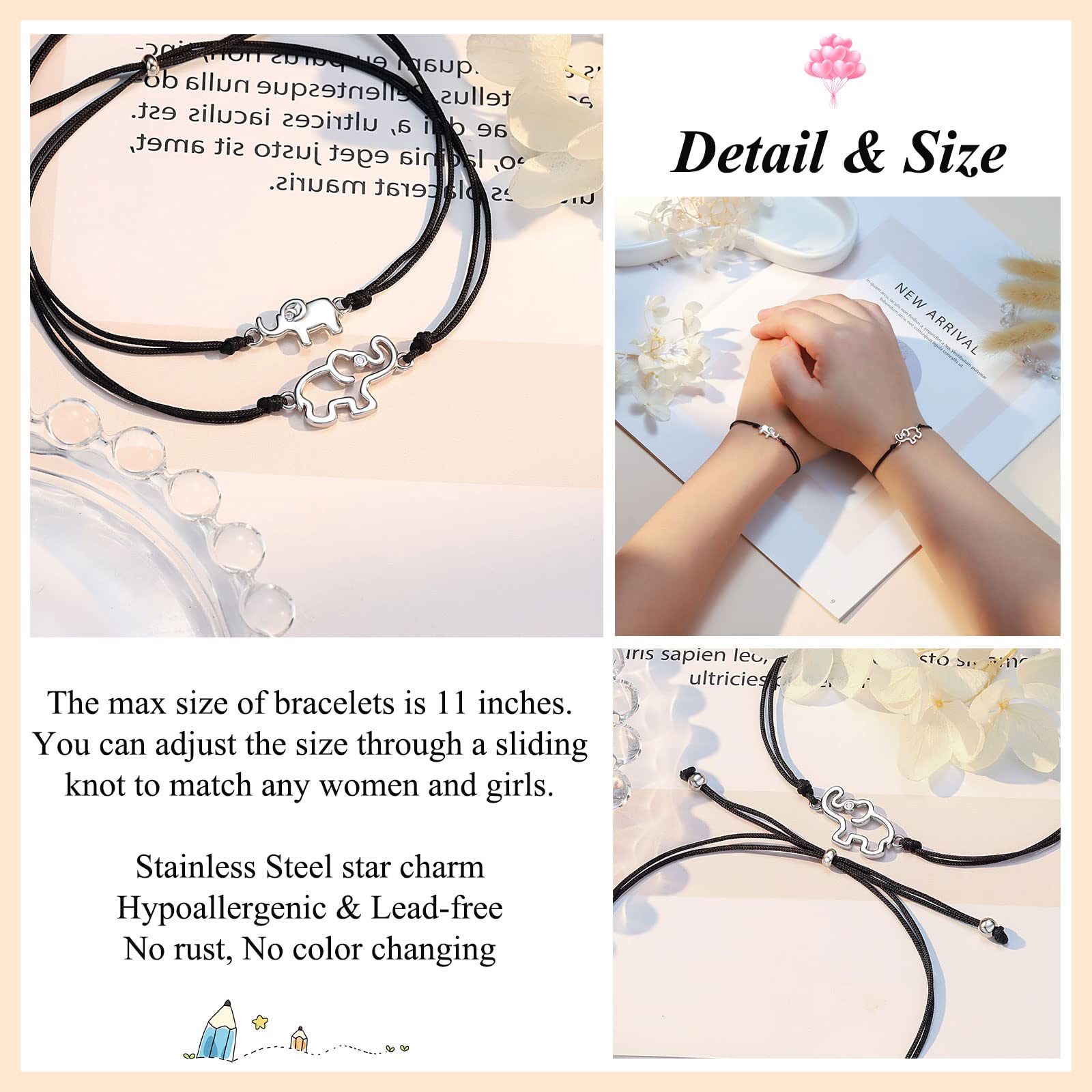 UPROMI First Day of School Bracelets Set for 2/3, Elephant Wish Bracelets for Mommy and Me - Cute Matching Bracelets for Back to School, Teacher Gifts & Special Occasions