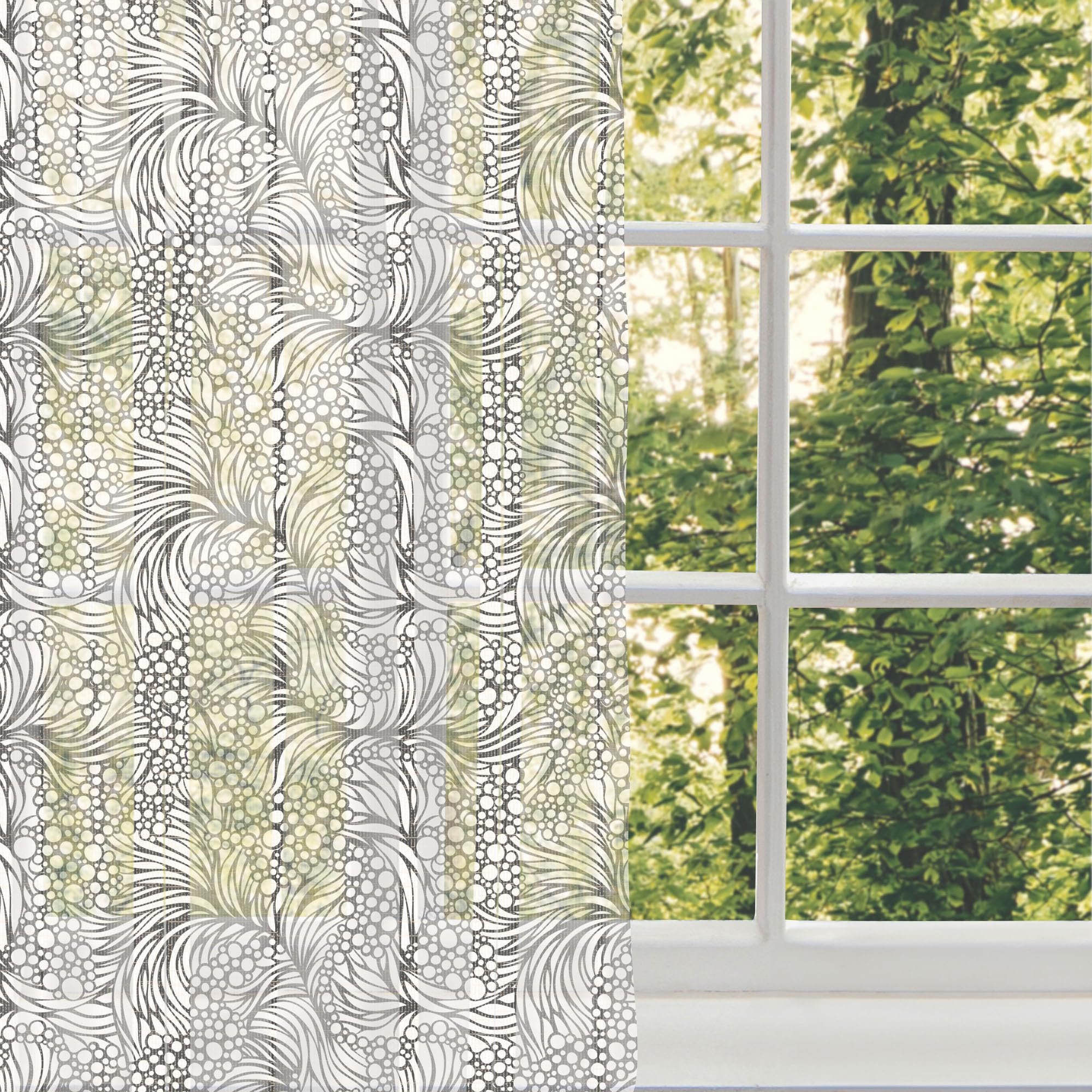 Ambesonne Black and White Tulle Curtains - Abstract Ocean Waves & Bubble Design, Sheer Window Drapes with Rod Pocket, 108