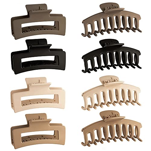 Large Hair Claw Clips for Women & Girls - 8 Pack Matte Finish Strong Hold Clips for Thick & Thin Hair - Neutral Color Hair Accessories for Ponytails, Buns & Everyday Styling